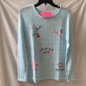 LILLY PULITZER Sailabration Embroidered Danette Sweater in Blue Marl Sz MEDIUM
